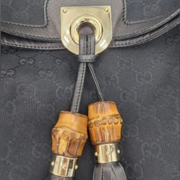 Gucci Guccissima Indy Hobo Bag with Top Handle Bamboo & Tassels Black 177139 - Picture 5 of 12